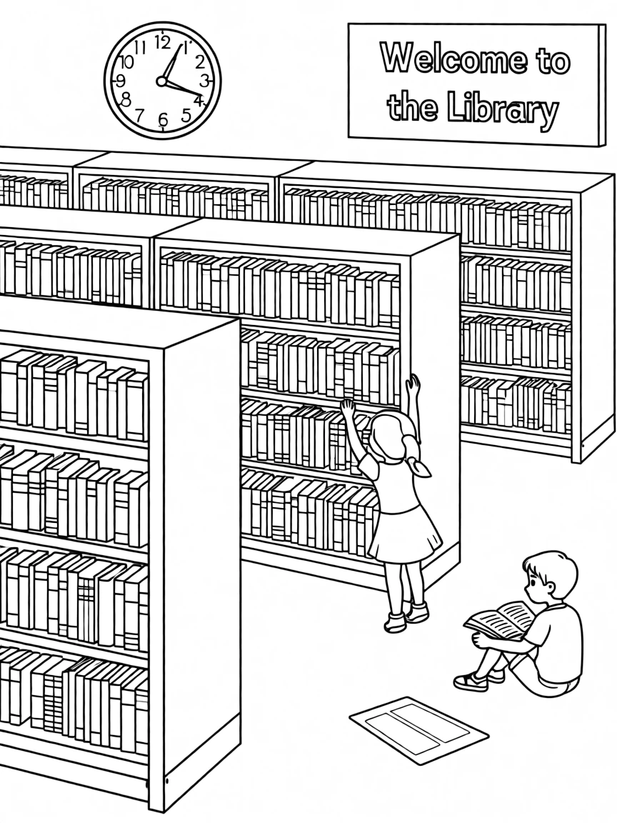 A library with rows of books.