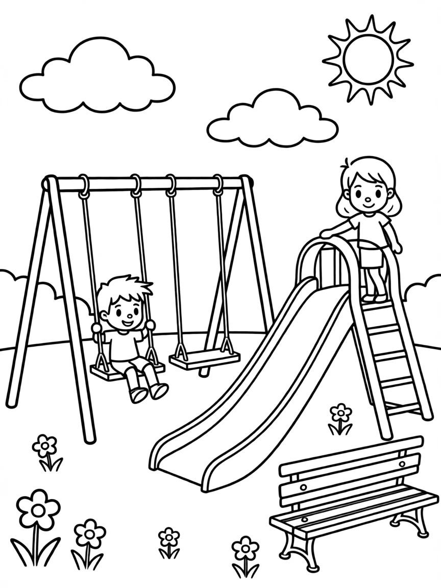 A park with swings and slides.