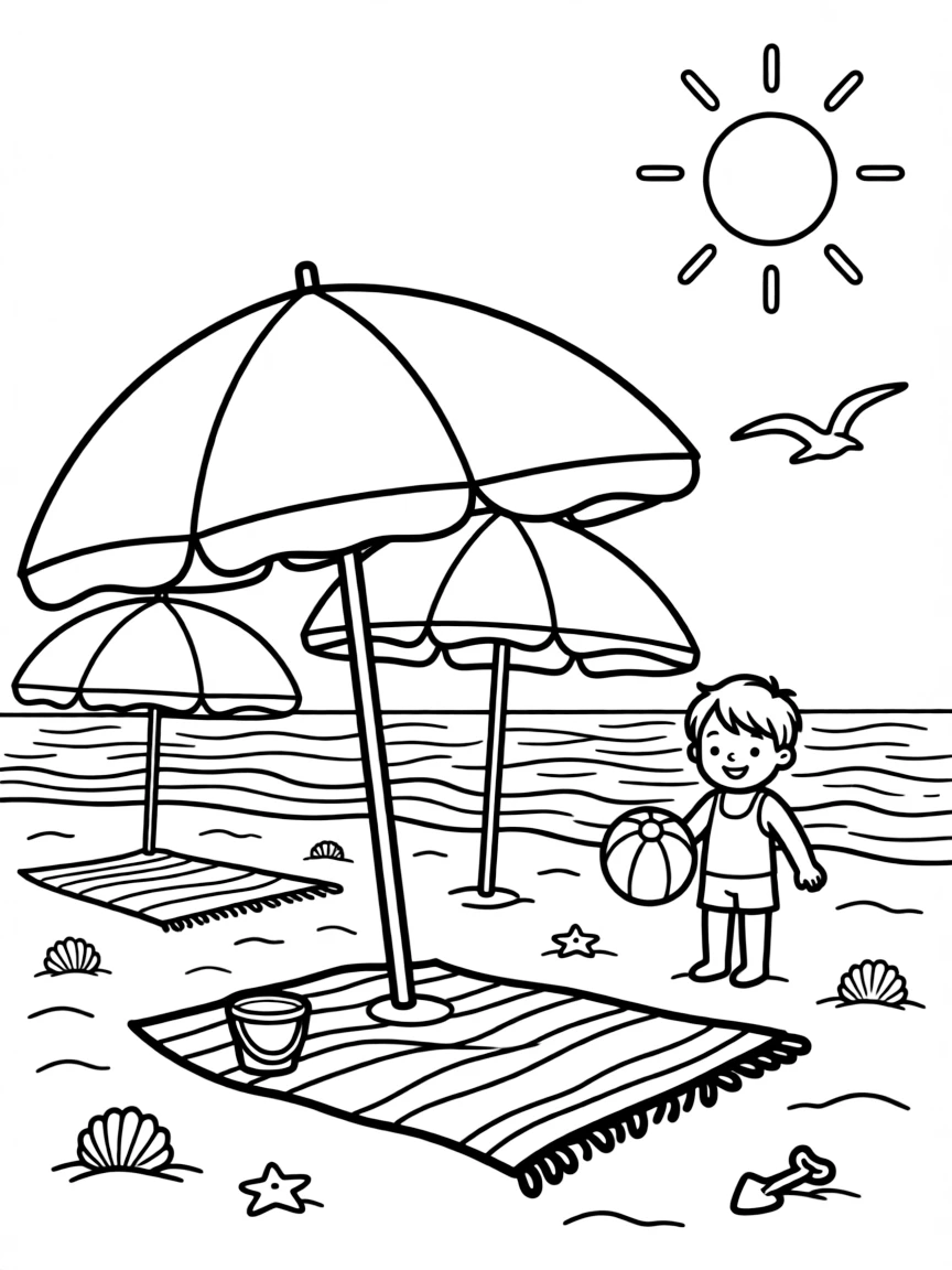 A beach with umbrellas.