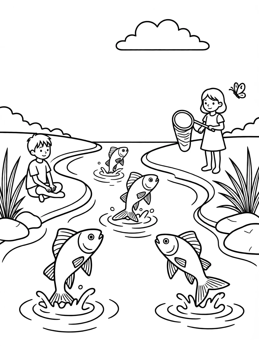 A river with fish jumping.