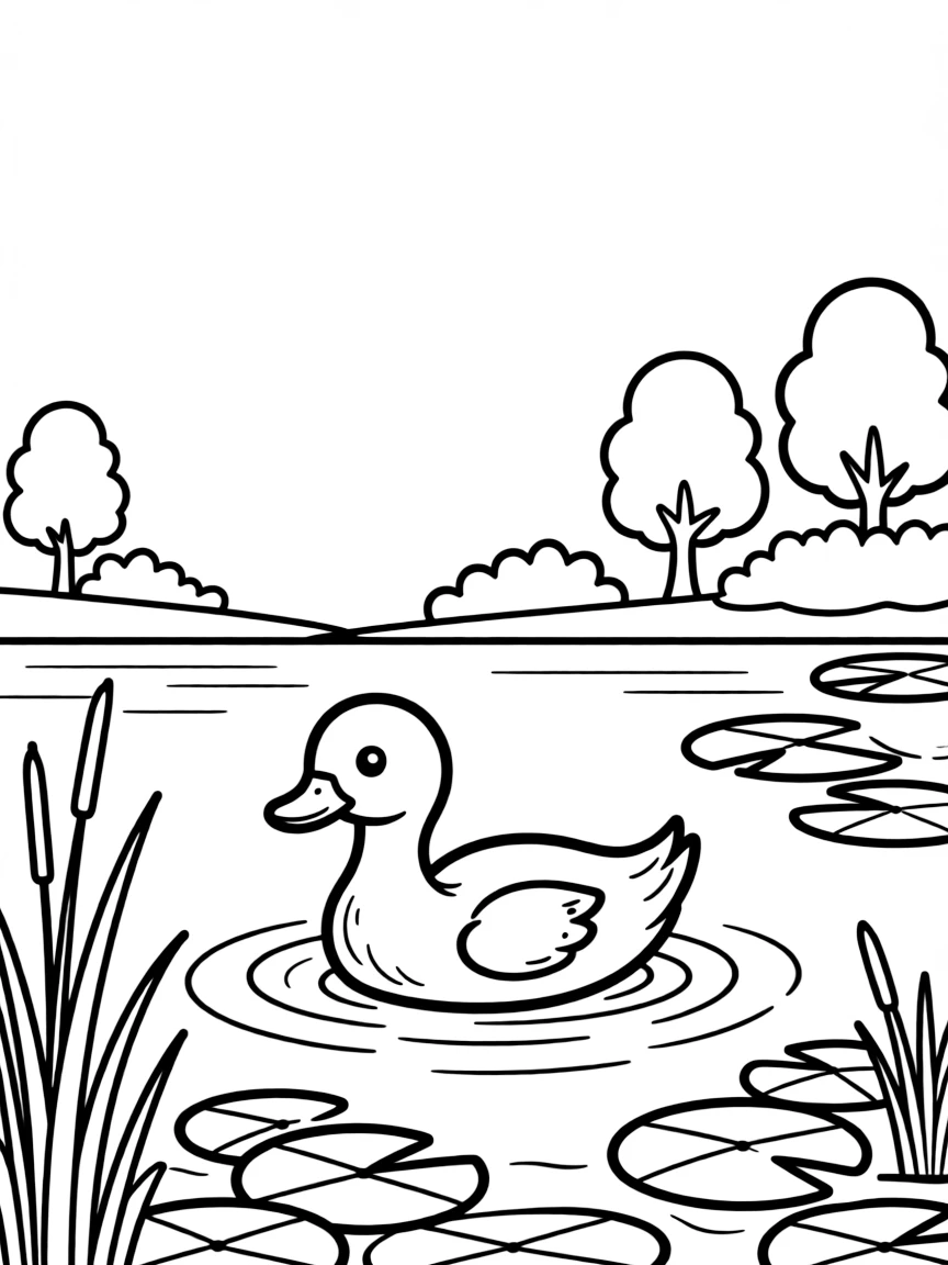A lake with a duck.