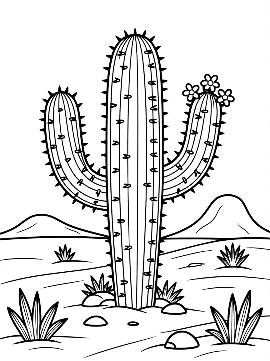 A desert with a cactus.