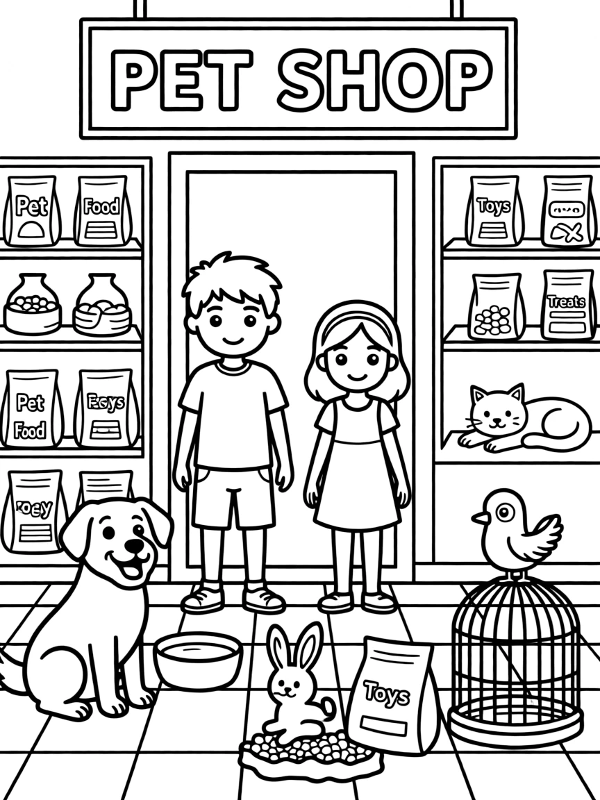 A pet shop with happy animals.