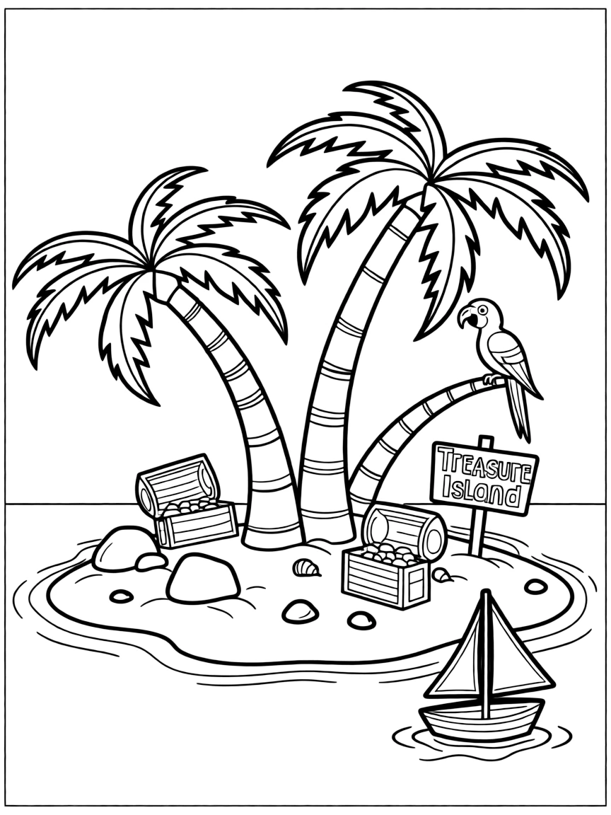 A treasure island with palm trees.