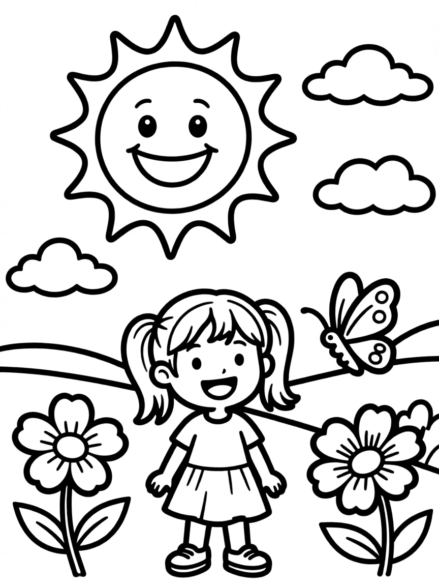 A smiling sun in the sky.