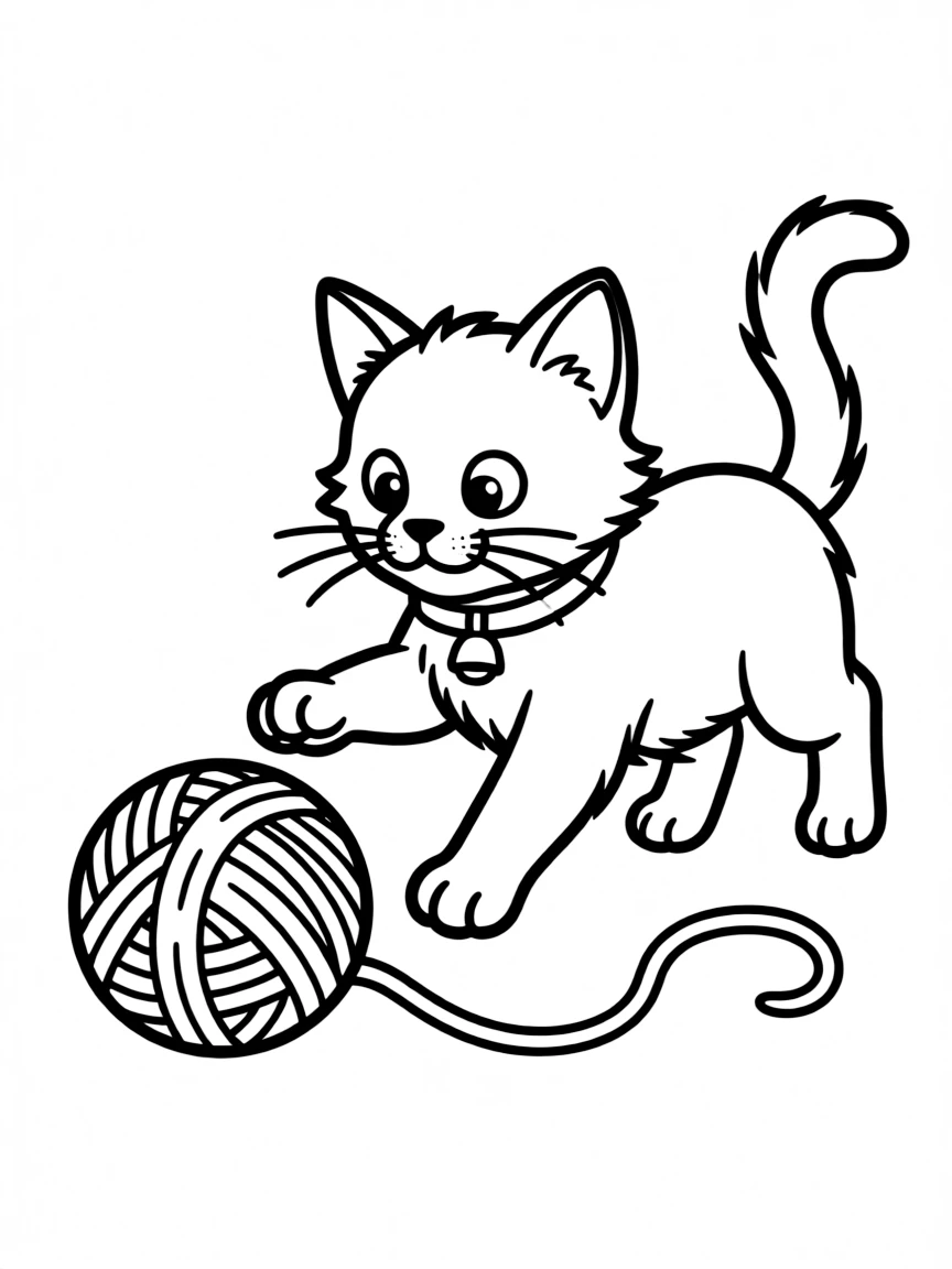 A playful kitten chasing a ball of yarn.