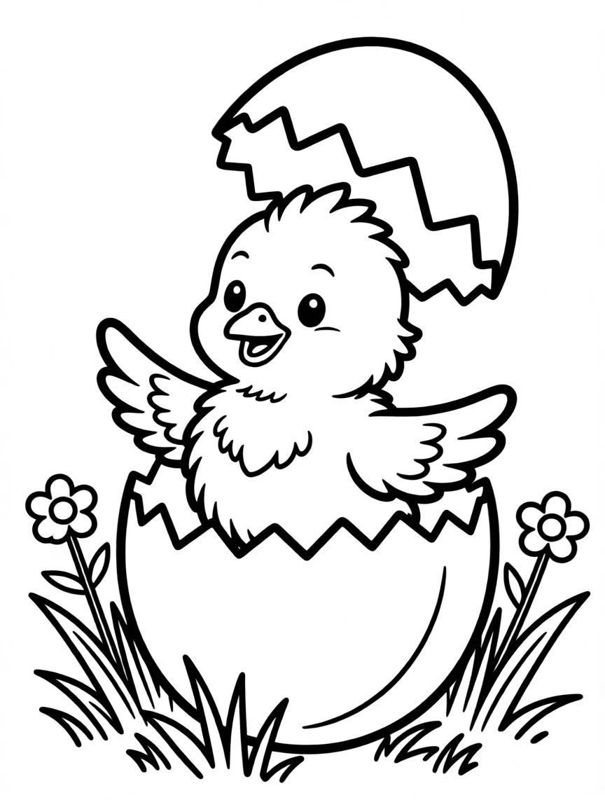A little chick hatching from an egg.