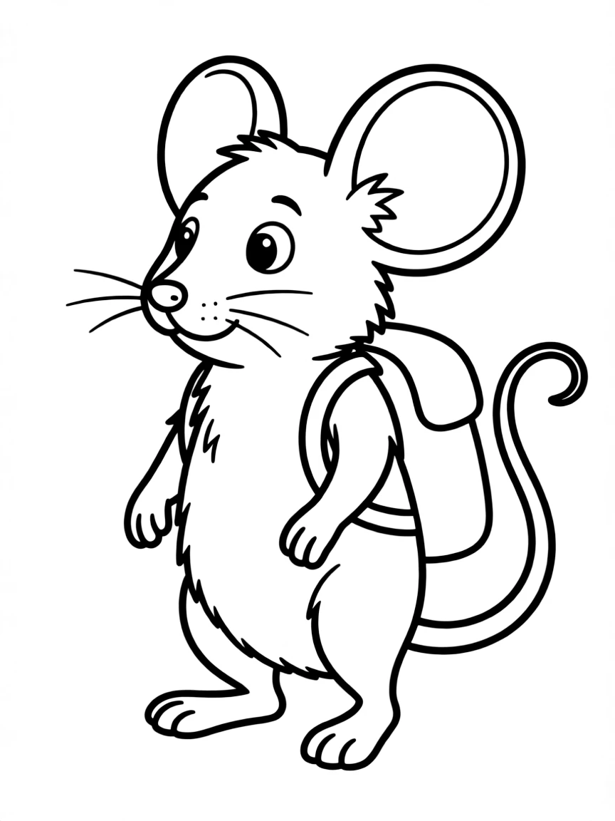 A tiny mouse wearing a backpack.