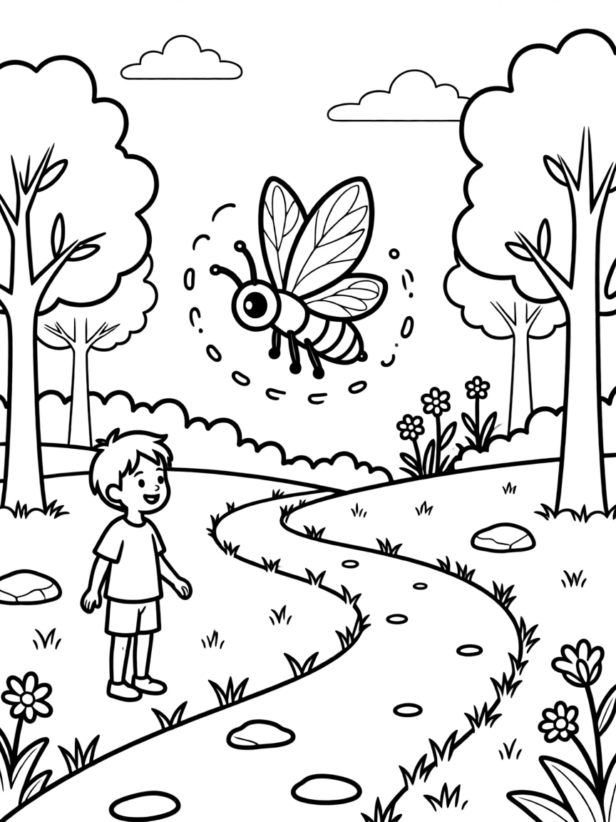 A glowing firefly lighting up a path.