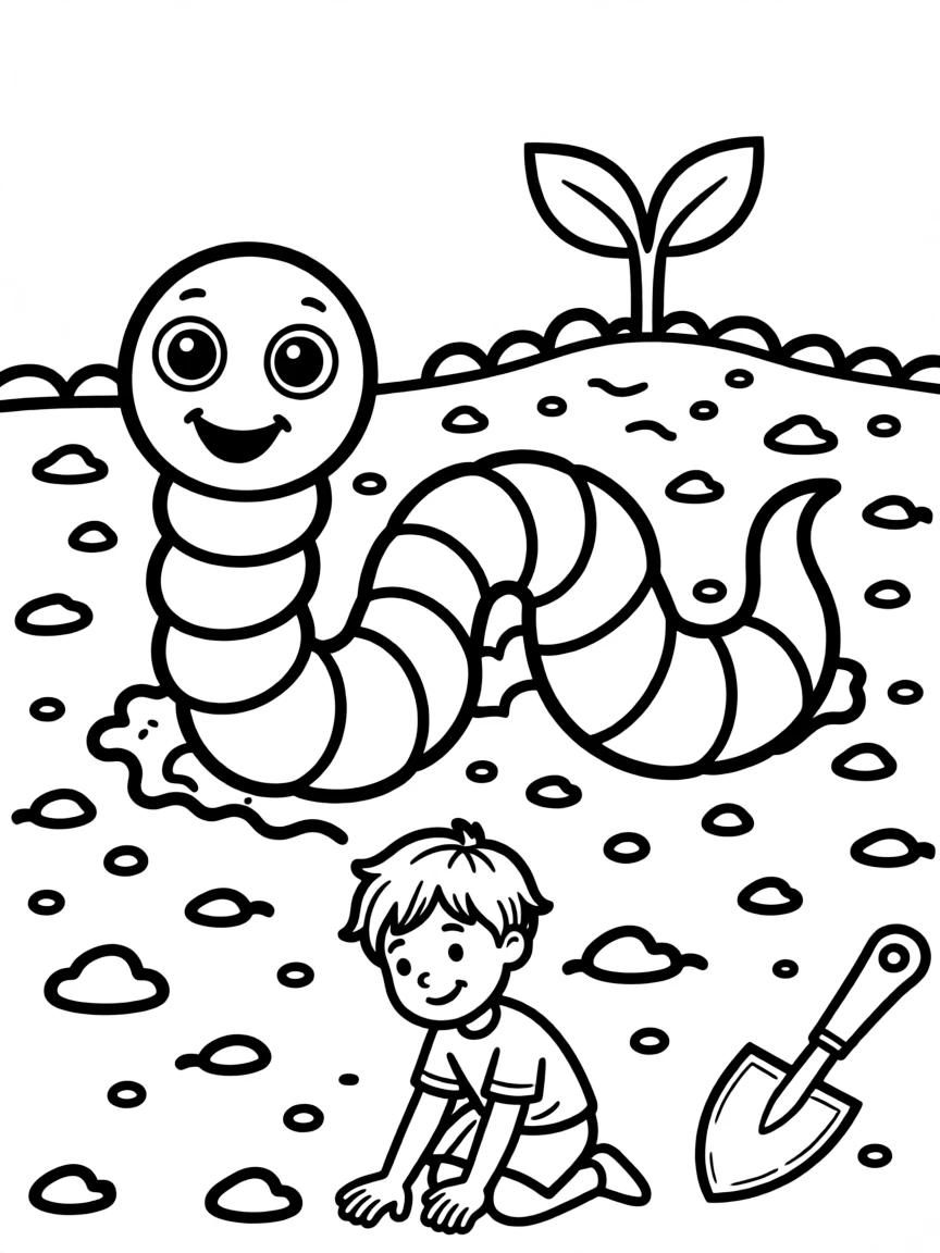 A wiggling worm digging in the dirt.