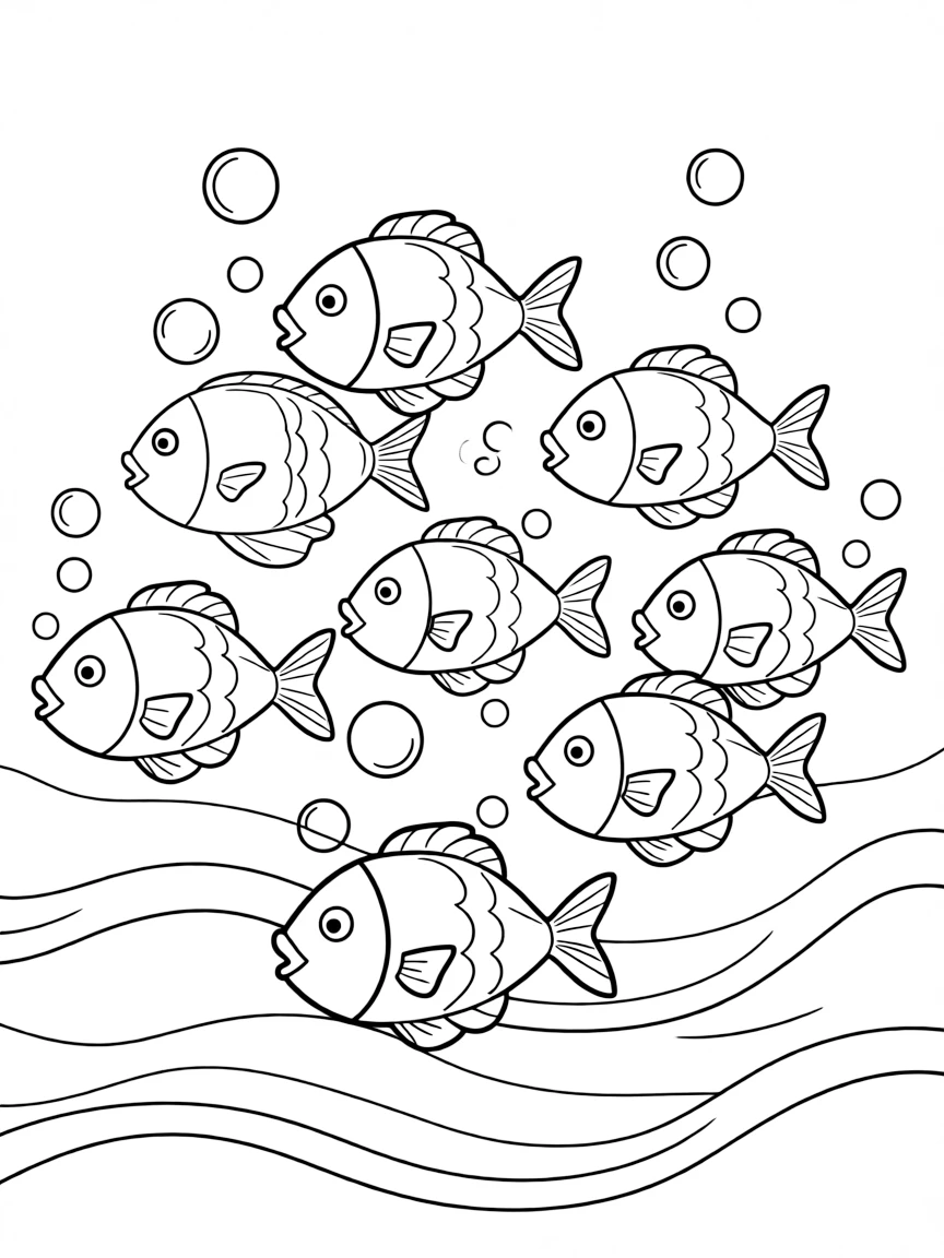A school of fish swimming in formation.