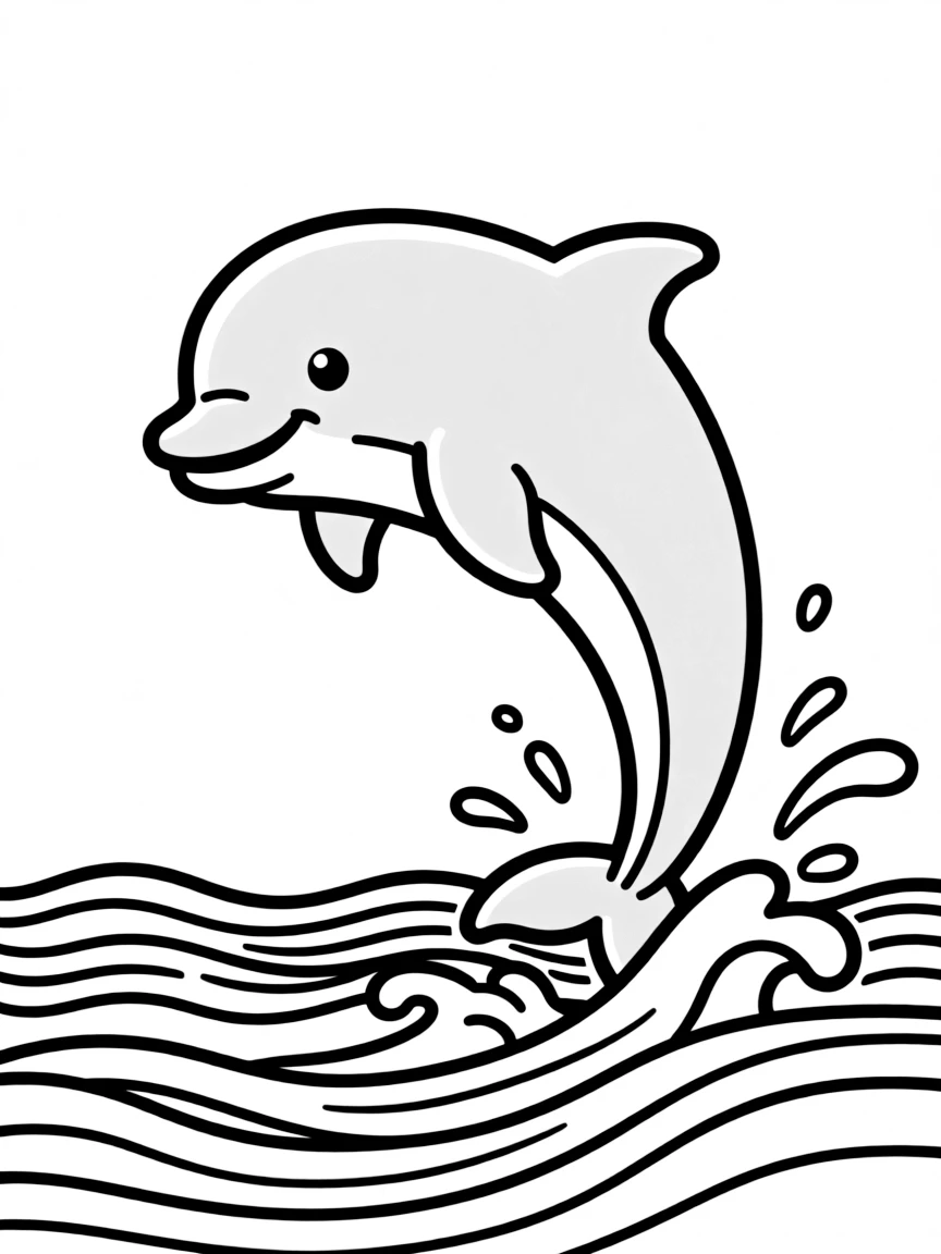 A playful dolphin jumping over waves.