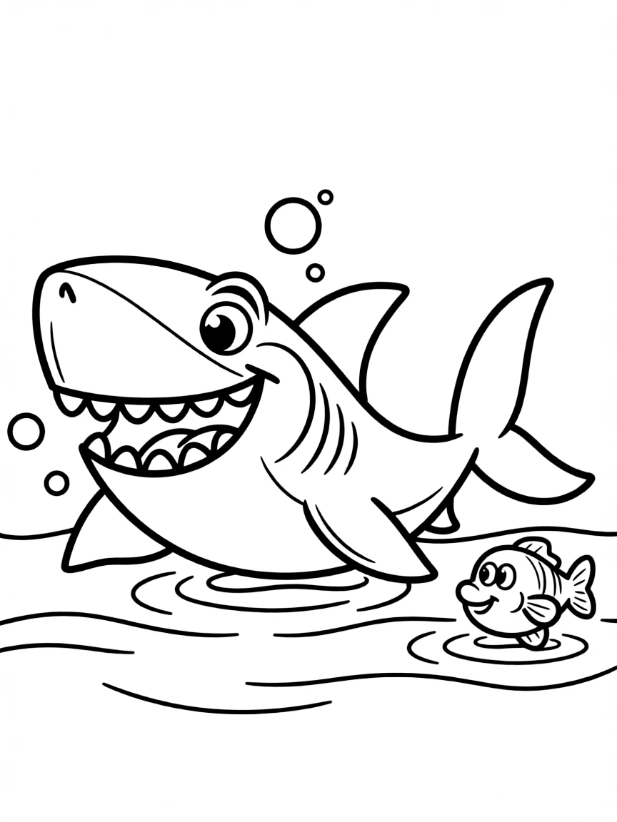 A hungry shark with friendly teeth.