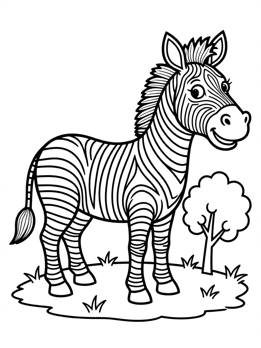 A striped zebra with funny stripes.