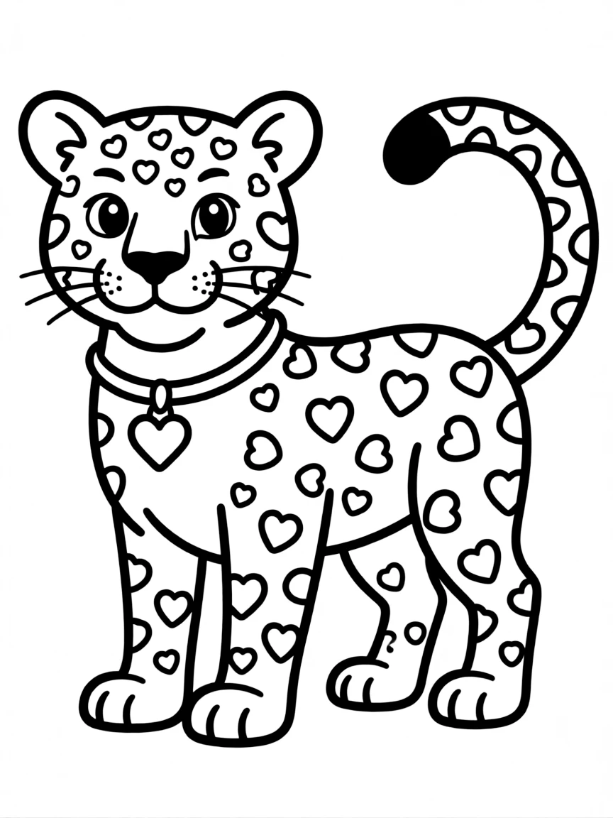 A spotted leopard with heart-shaped spots.
