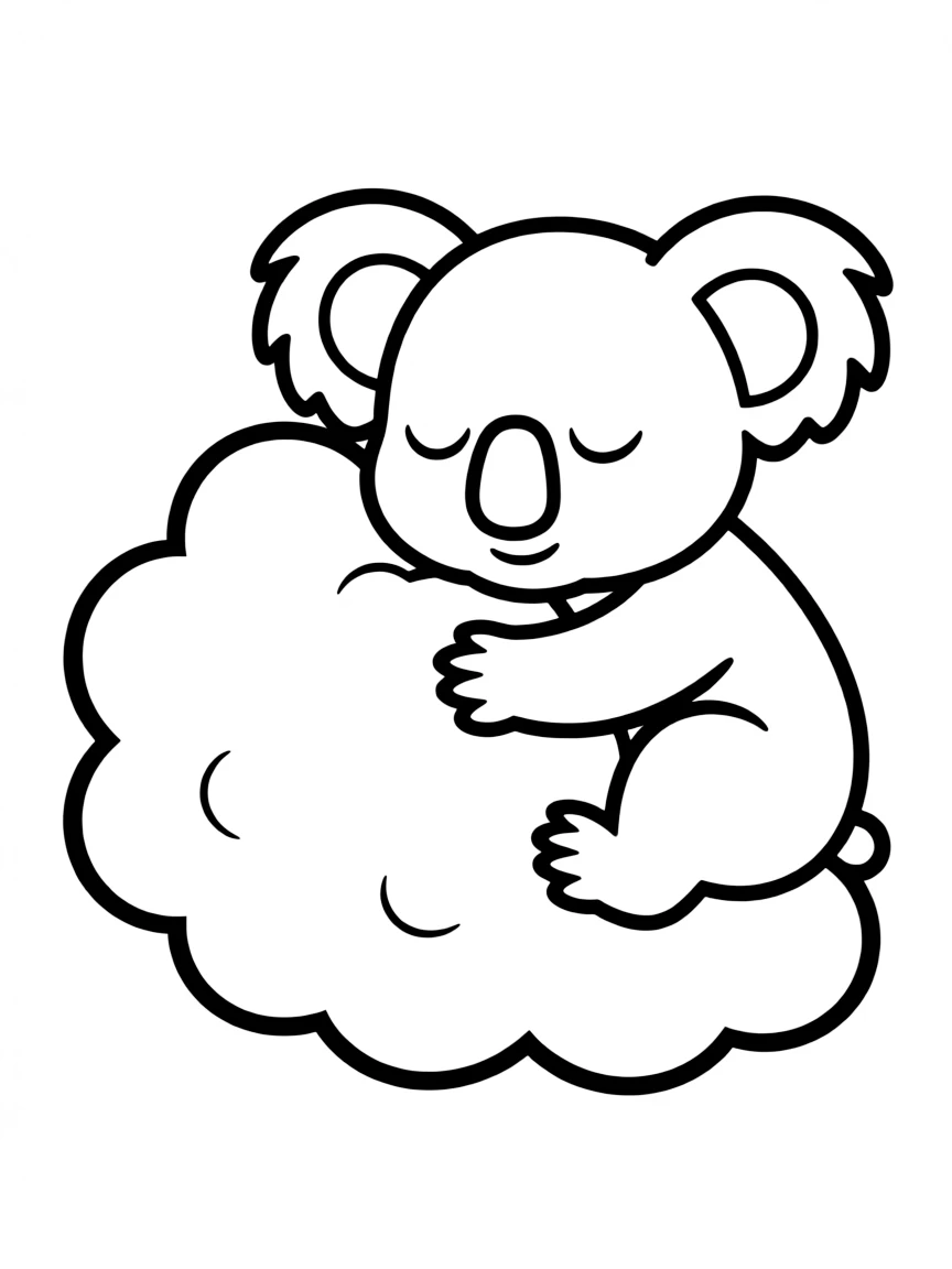 A sleepy koala hugging a fluffy cloud.
