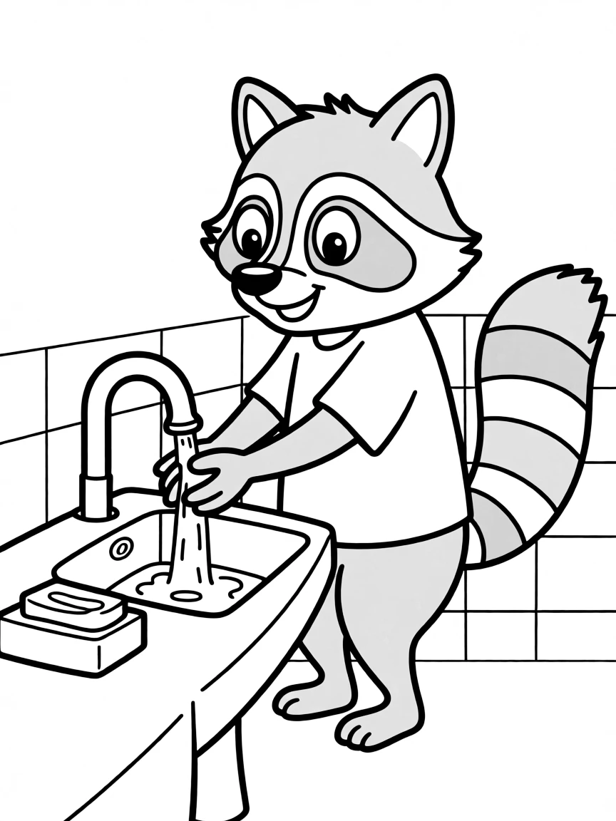 A clever raccoon washing its hands.