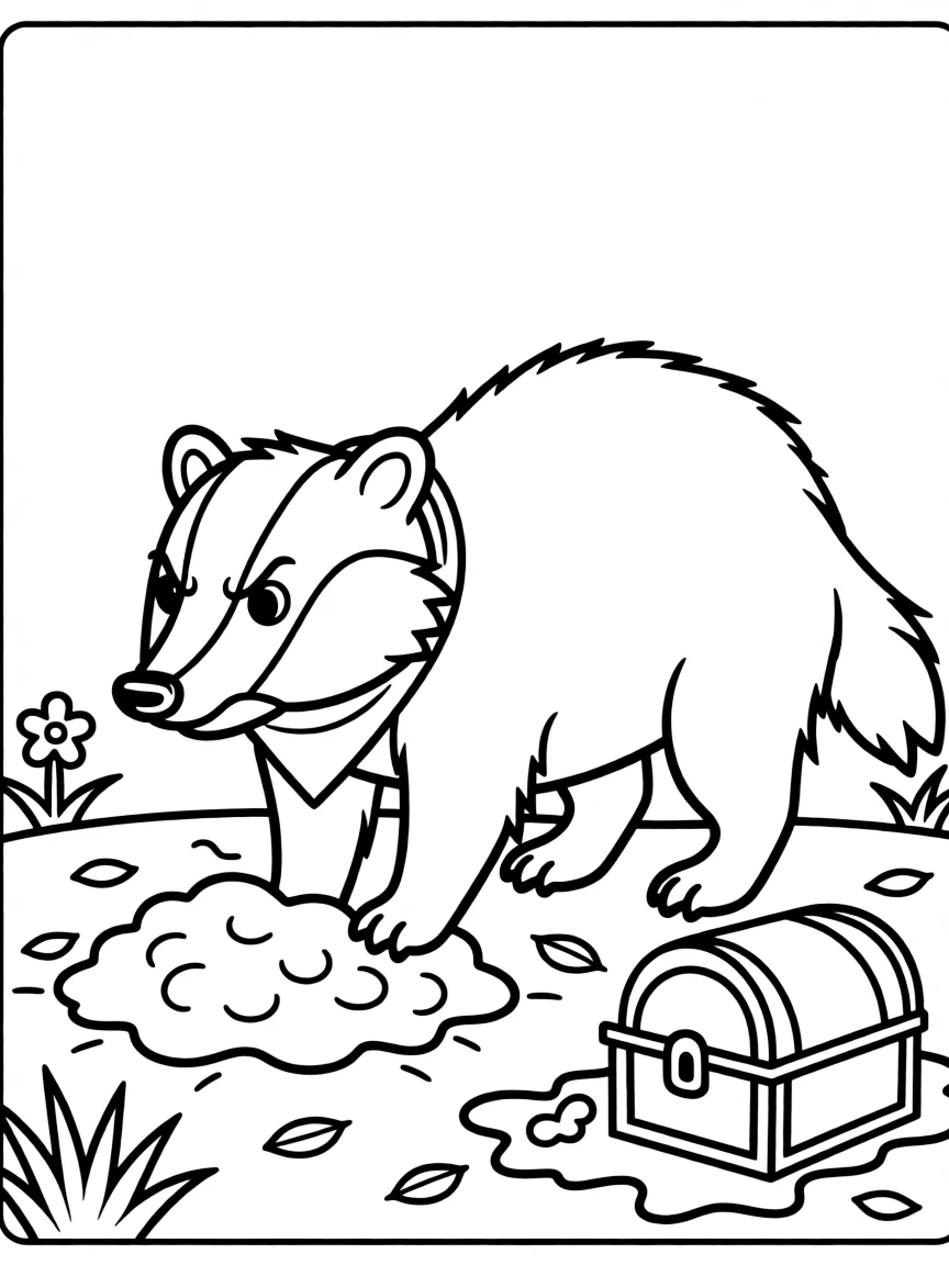 A grumbling badger digging for treasure.