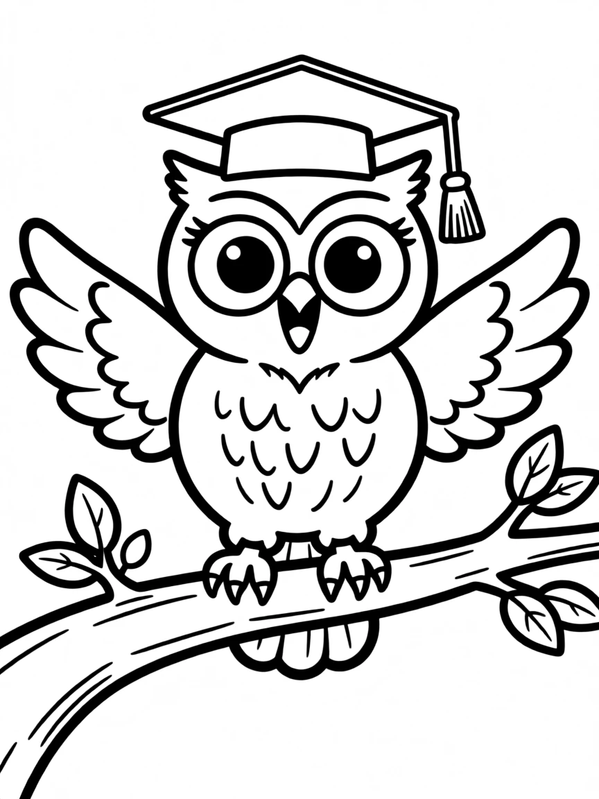 A hooting owl wearing a graduation cap.