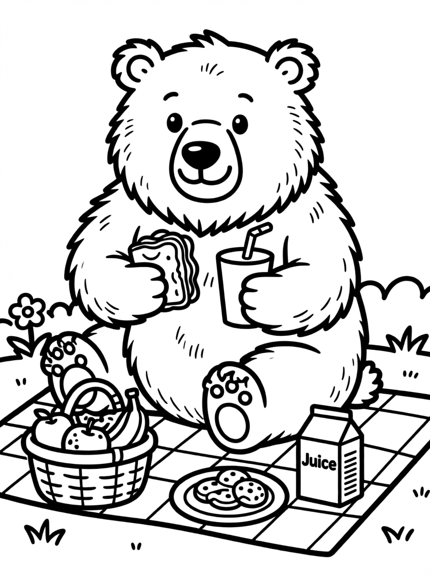 A fluffy polar bear having a picnic.