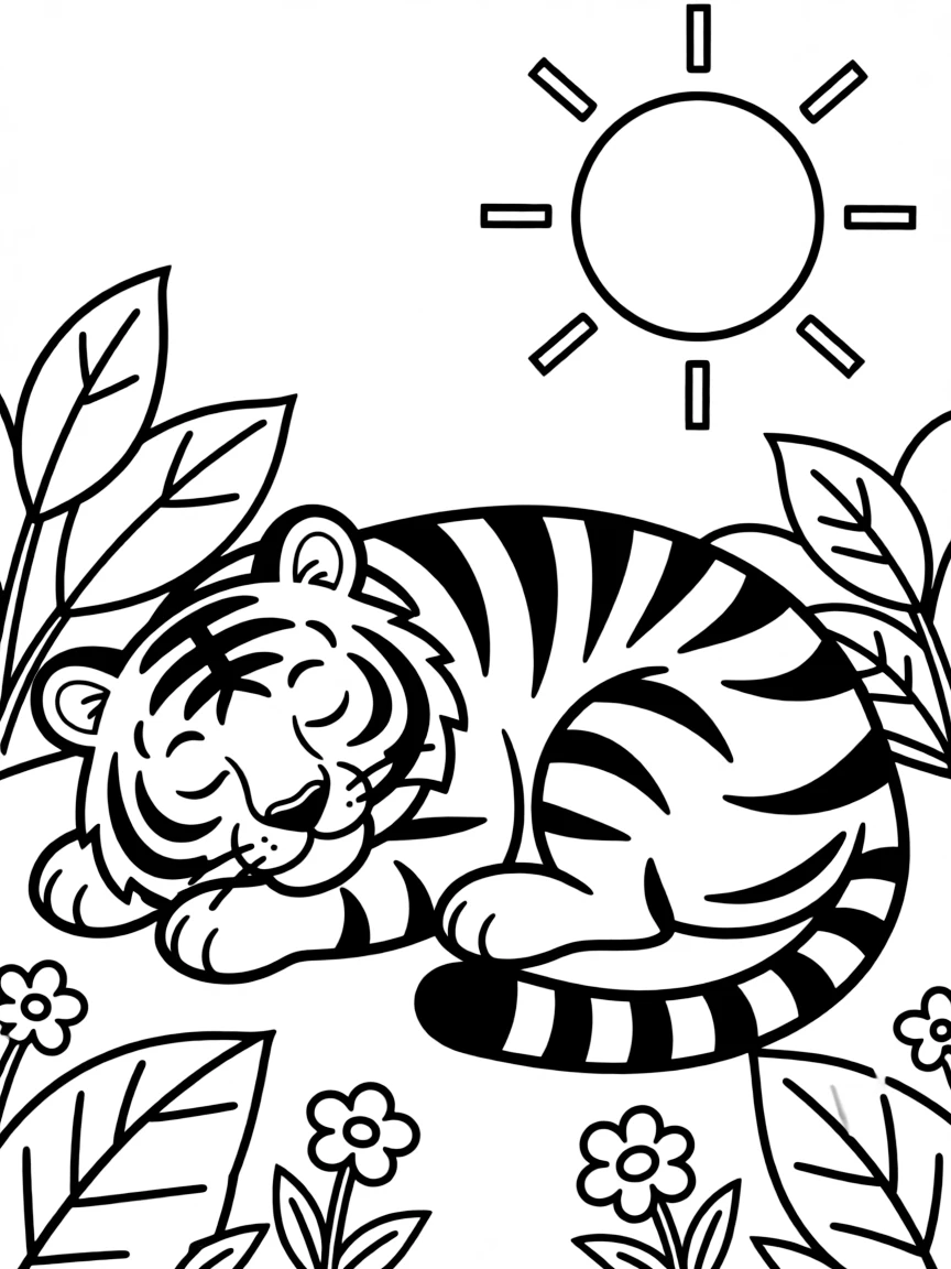 A striped tiger napping in the sun.