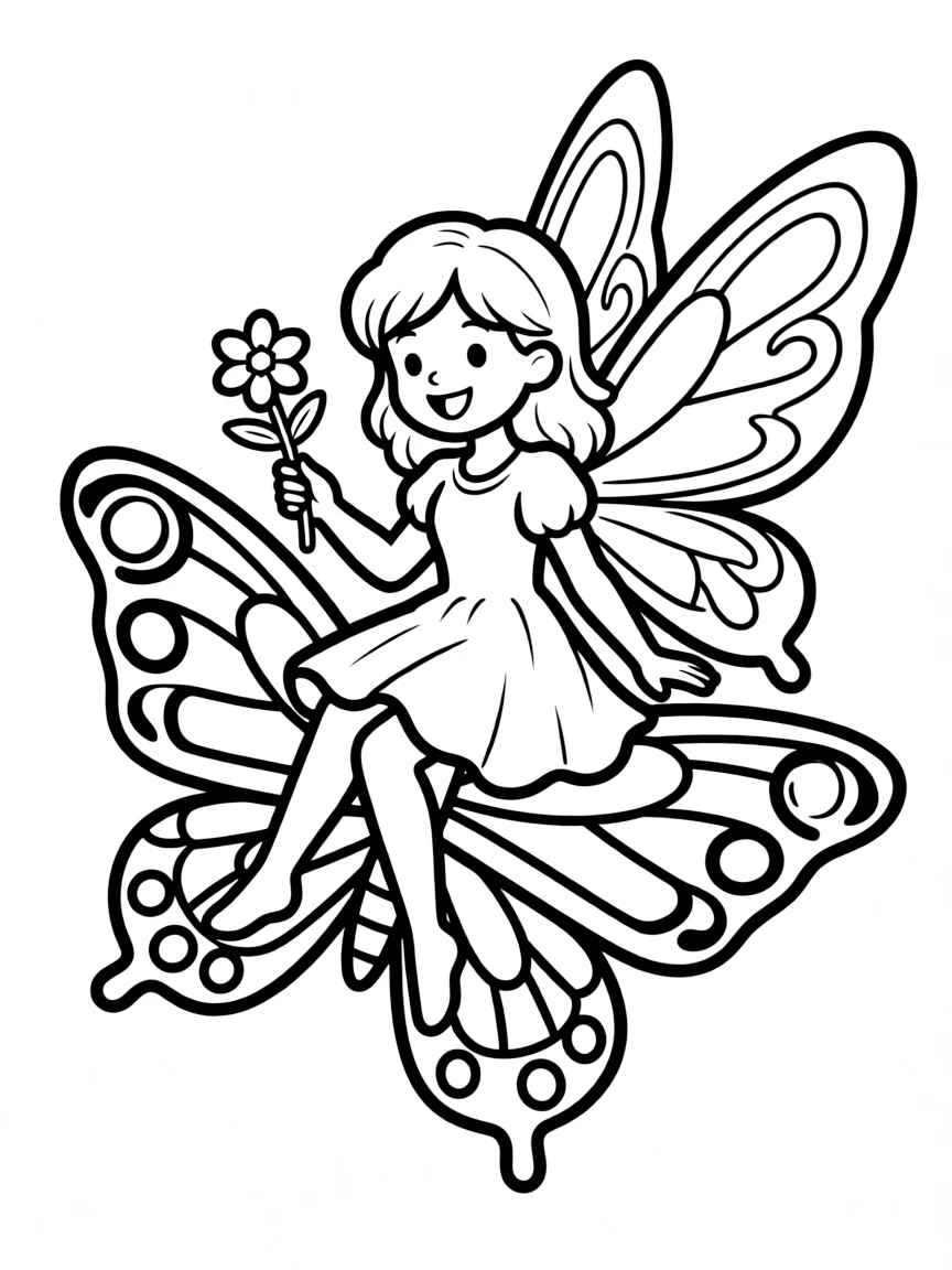 A fairy riding on a butterfly.
