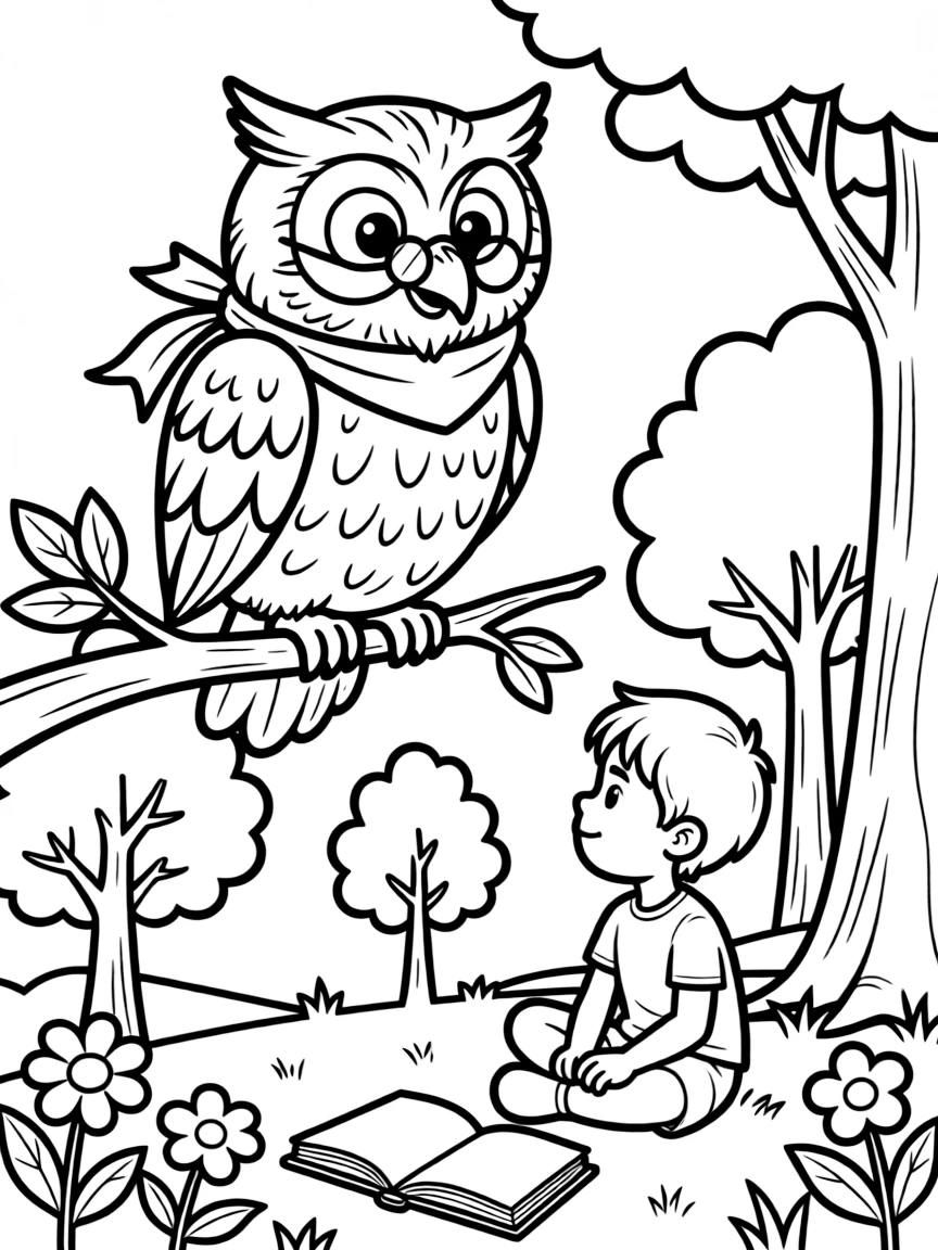 A wise old owl telling a story.