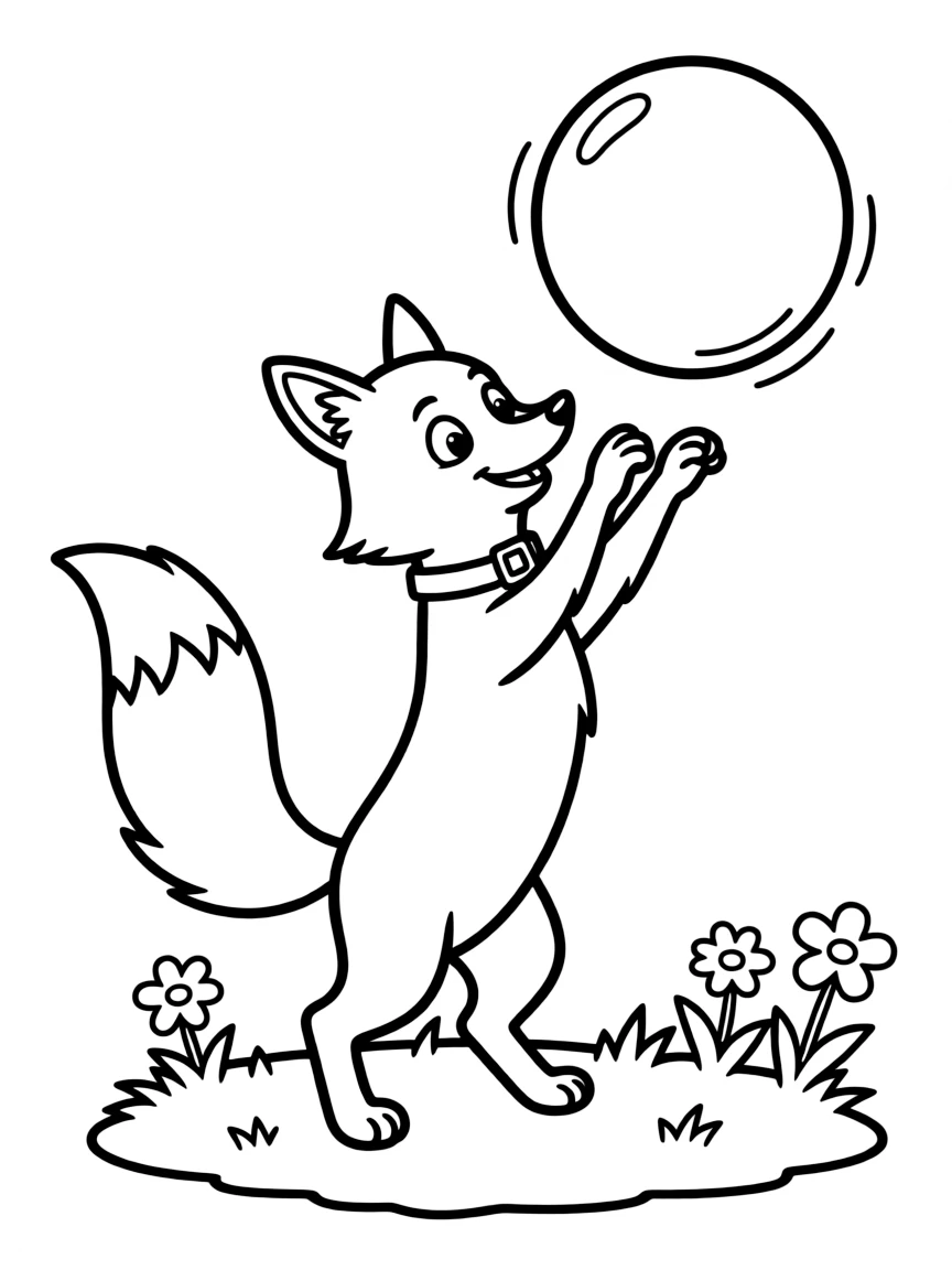 A cunning fox trying to catch a bouncy ball.