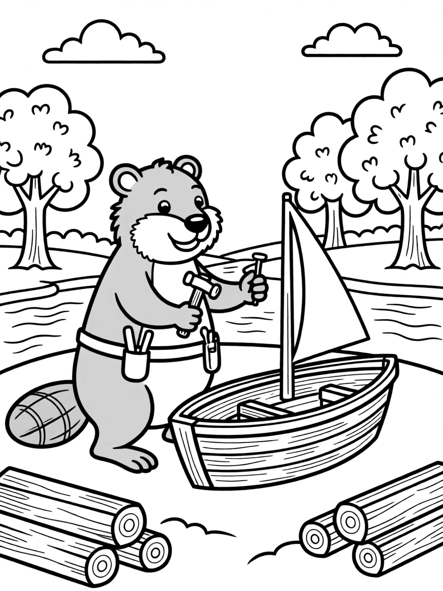 A busy beaver building a tiny boat.