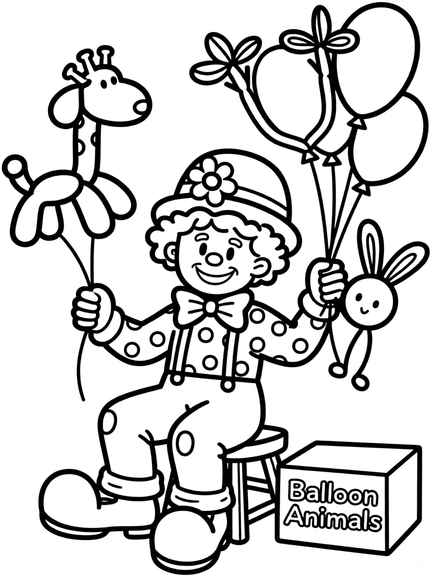 A friendly clown making balloon animals.