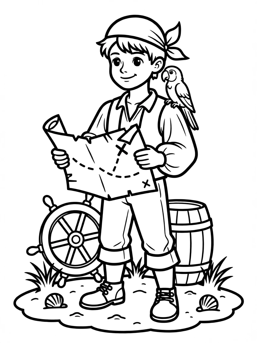 A brave pirate finding a map.