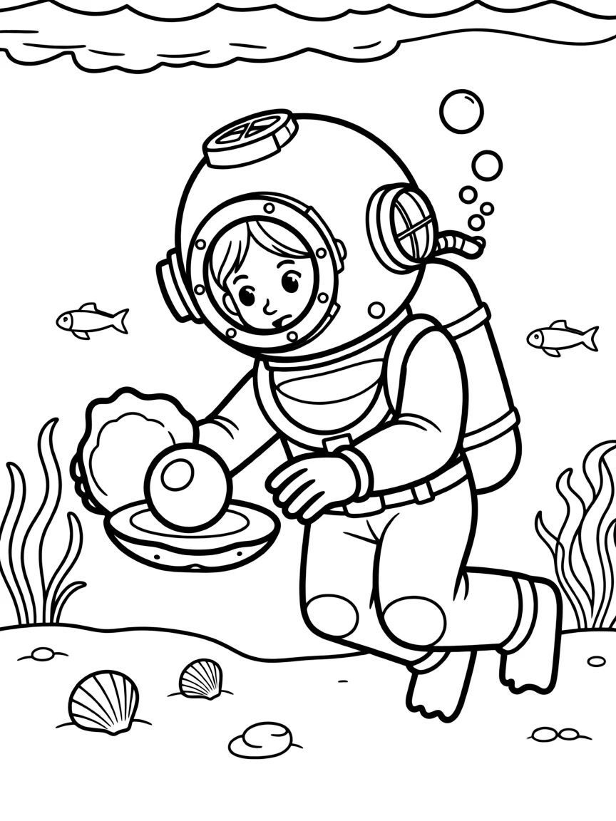 A deep-sea diver discovering a pearl.