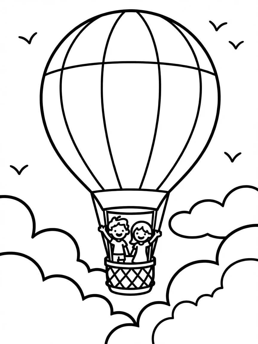 A big hot air balloon floating over clouds.