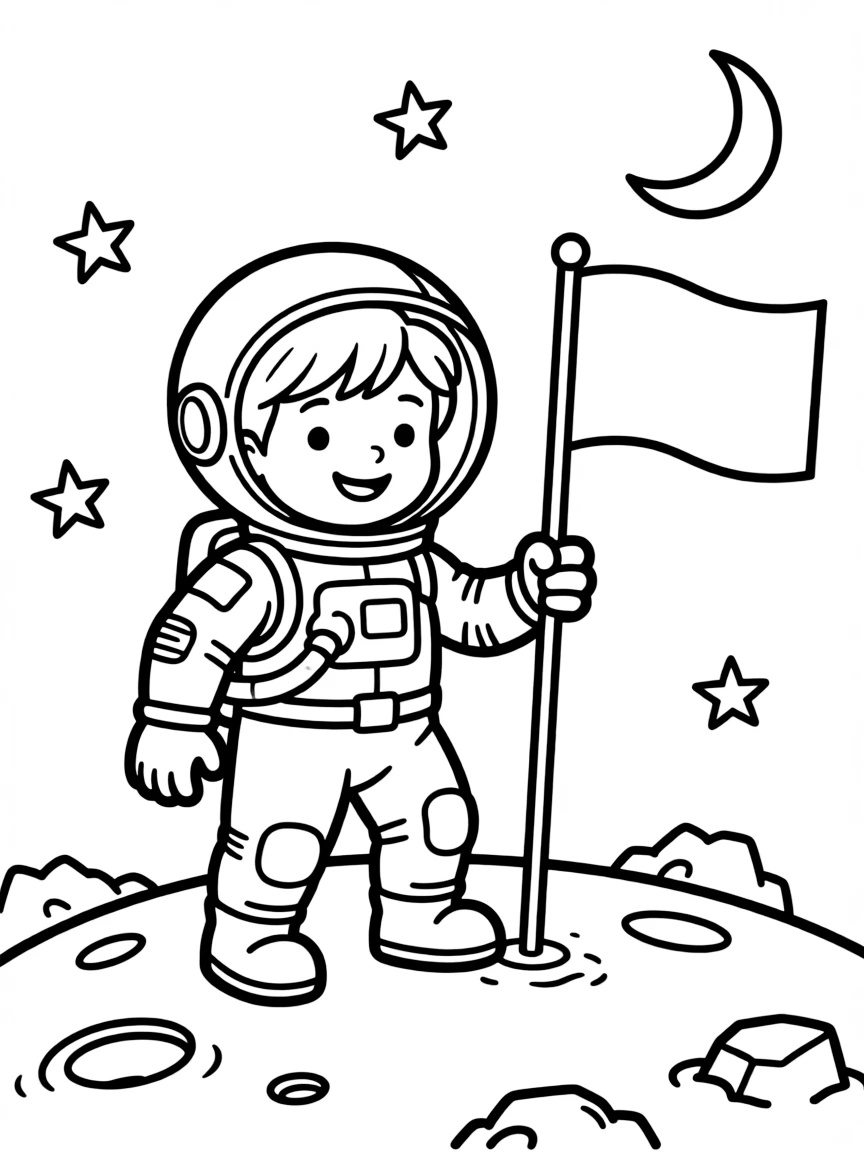 A happy astronaut planting a flag.
