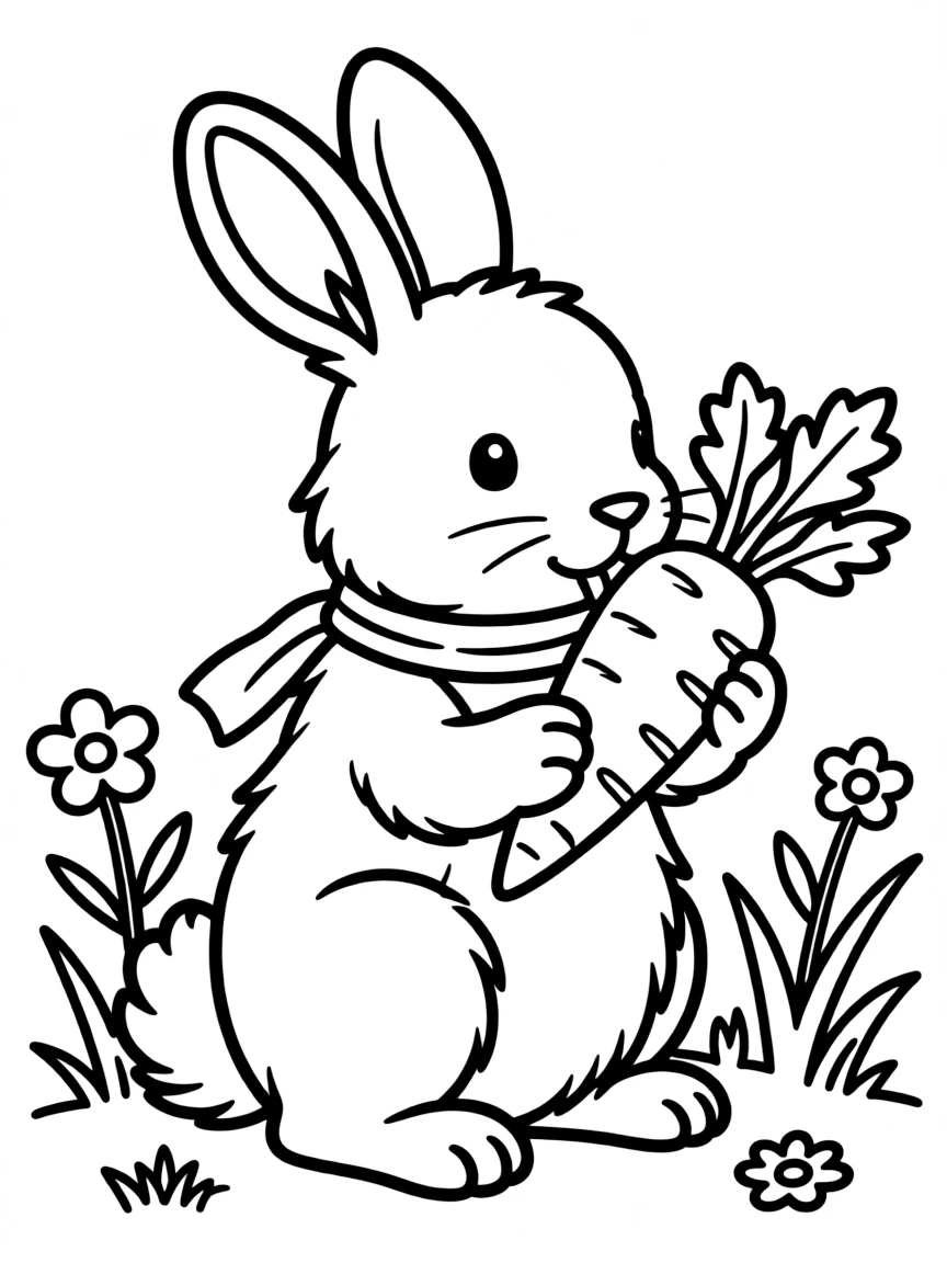 A fluffy bunny eating a carrot.