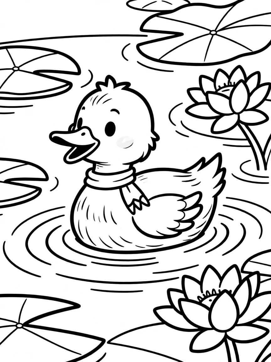 A quacking duck swimming in a pond.