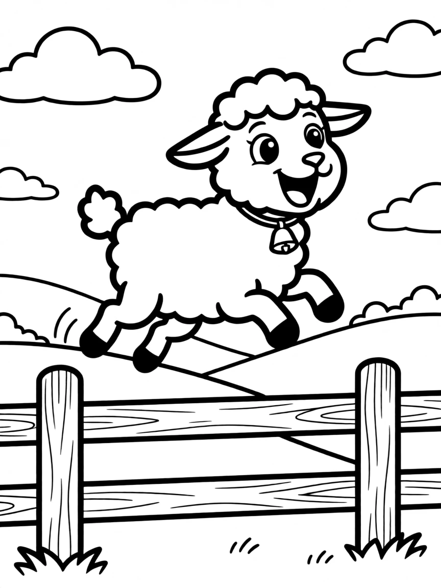 A bleating sheep jumping over a fence.