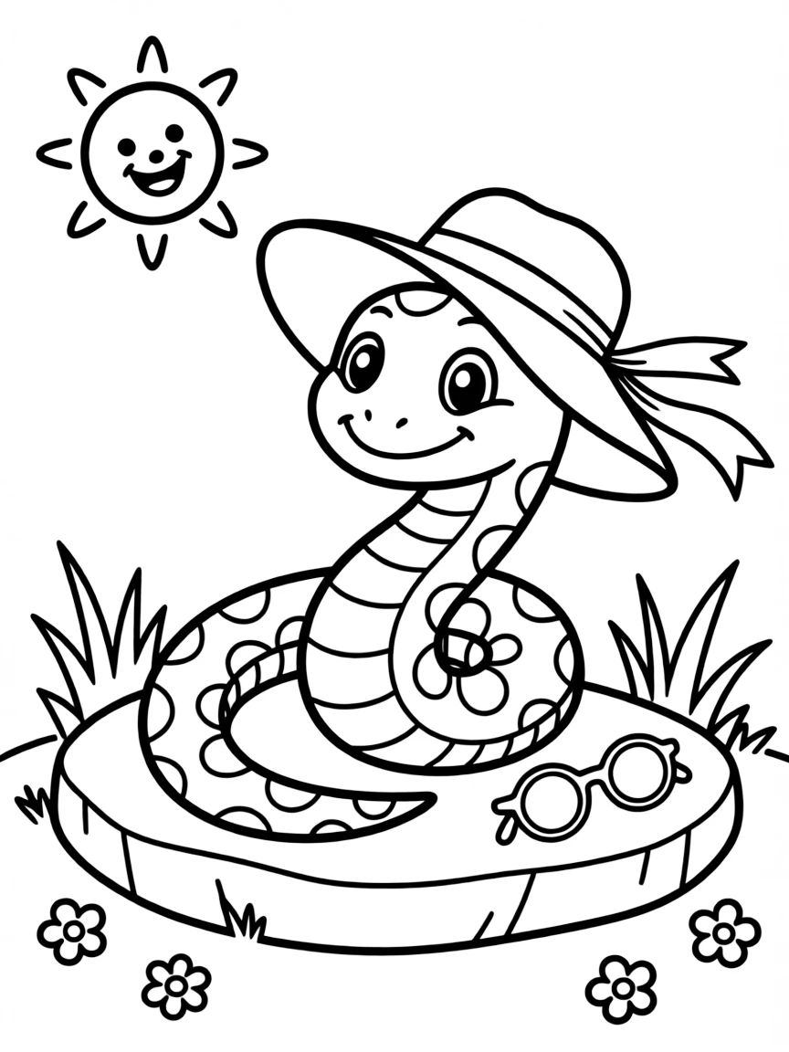 A slithering snake sunbathing.