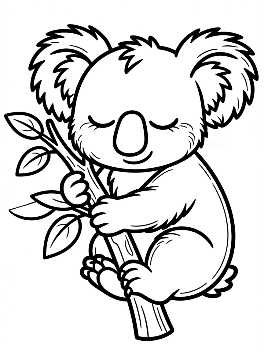 A sleepy koala holding a branch.