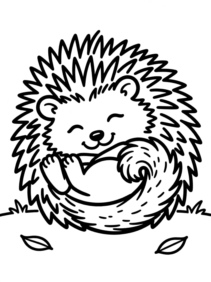 A prickly porcupine rolling up.