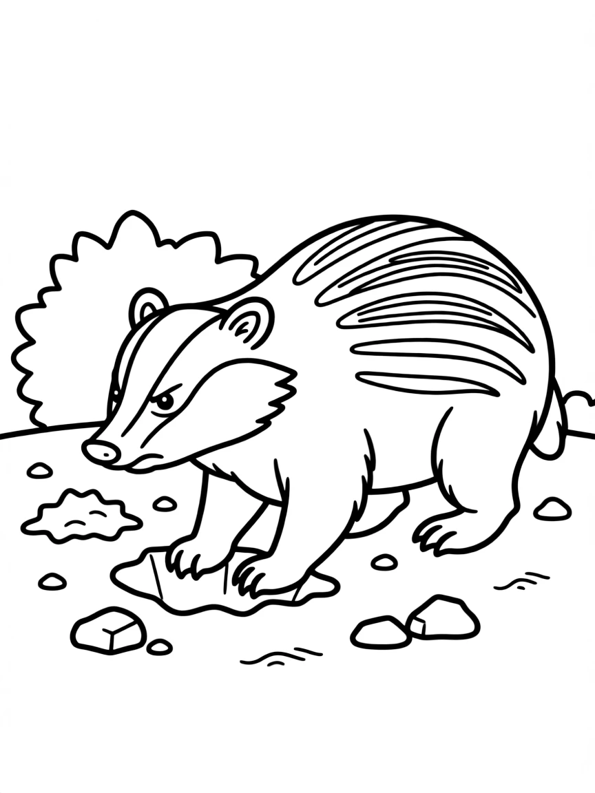 A grumbling badger digging a hole.