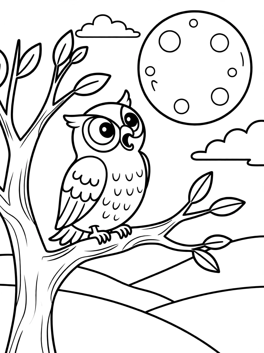 A hooting owl watching the moon.