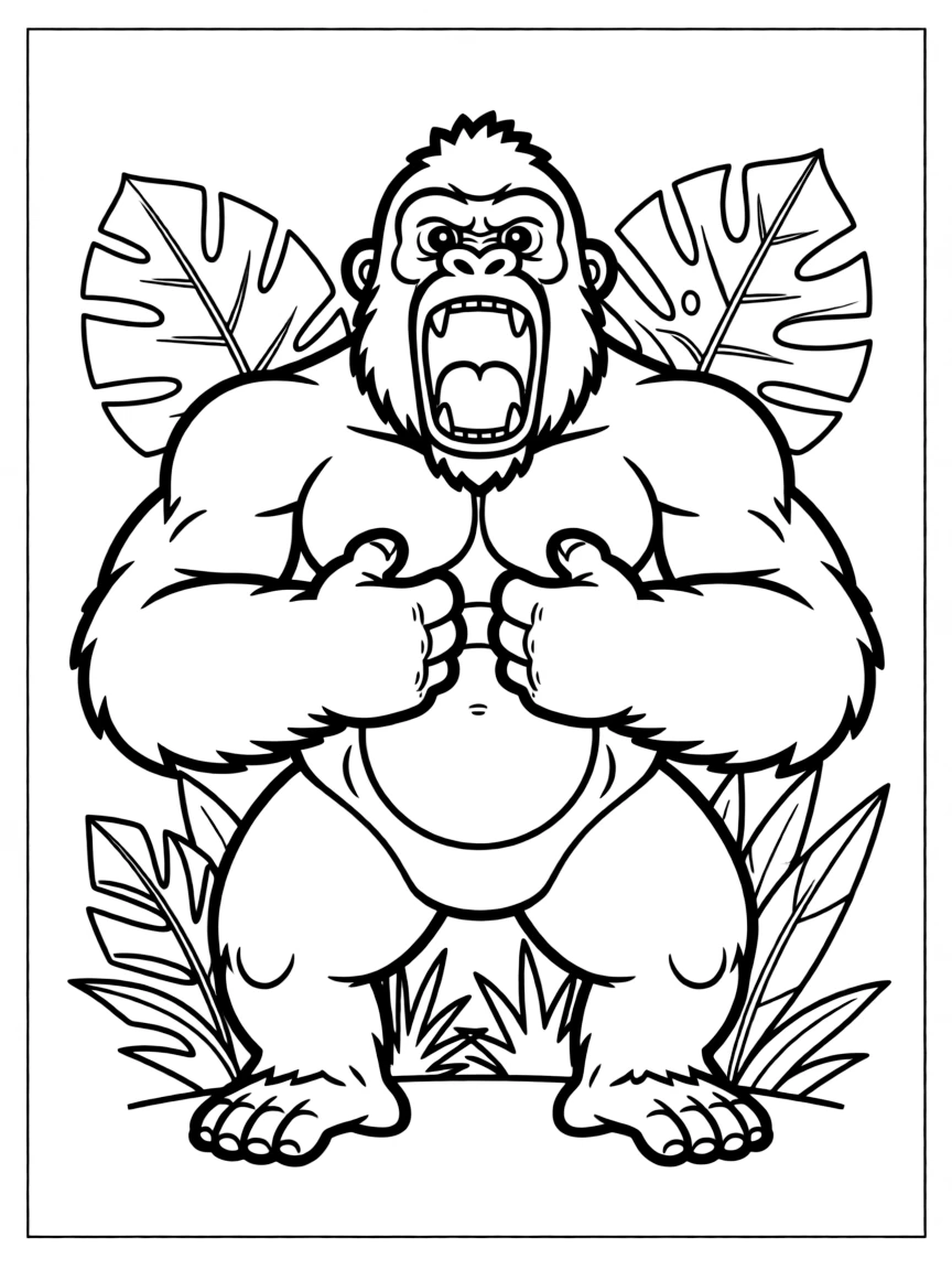 A roaring gorilla beating its chest.
