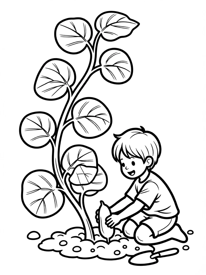 A child planting a magic bean.