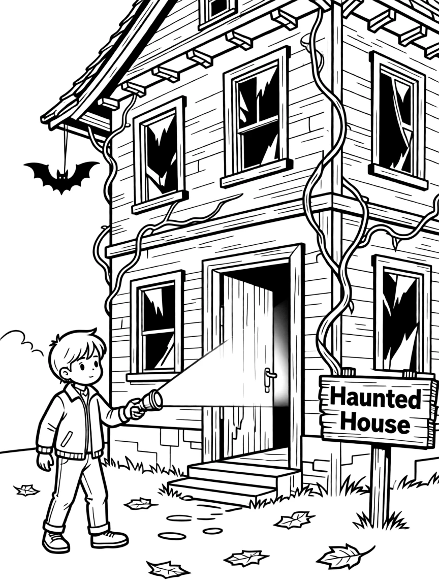A child exploring a haunted house.