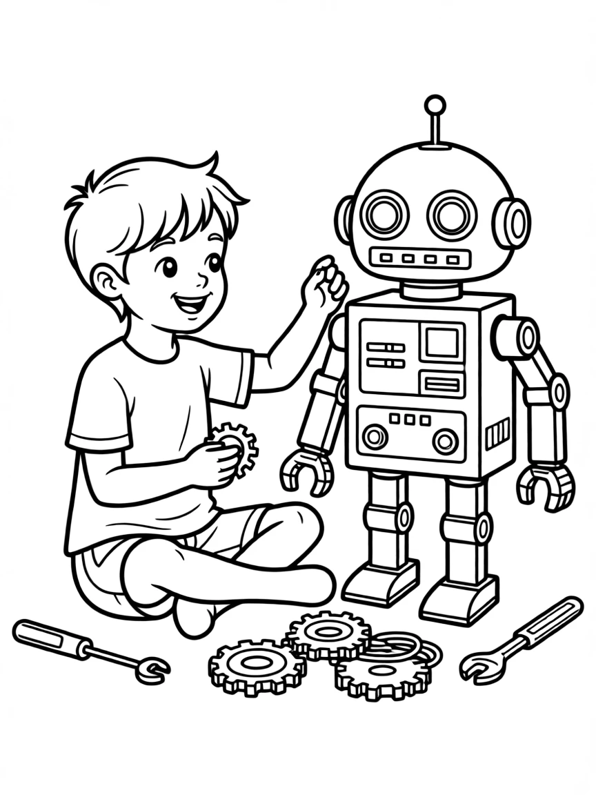 A child building a robot.