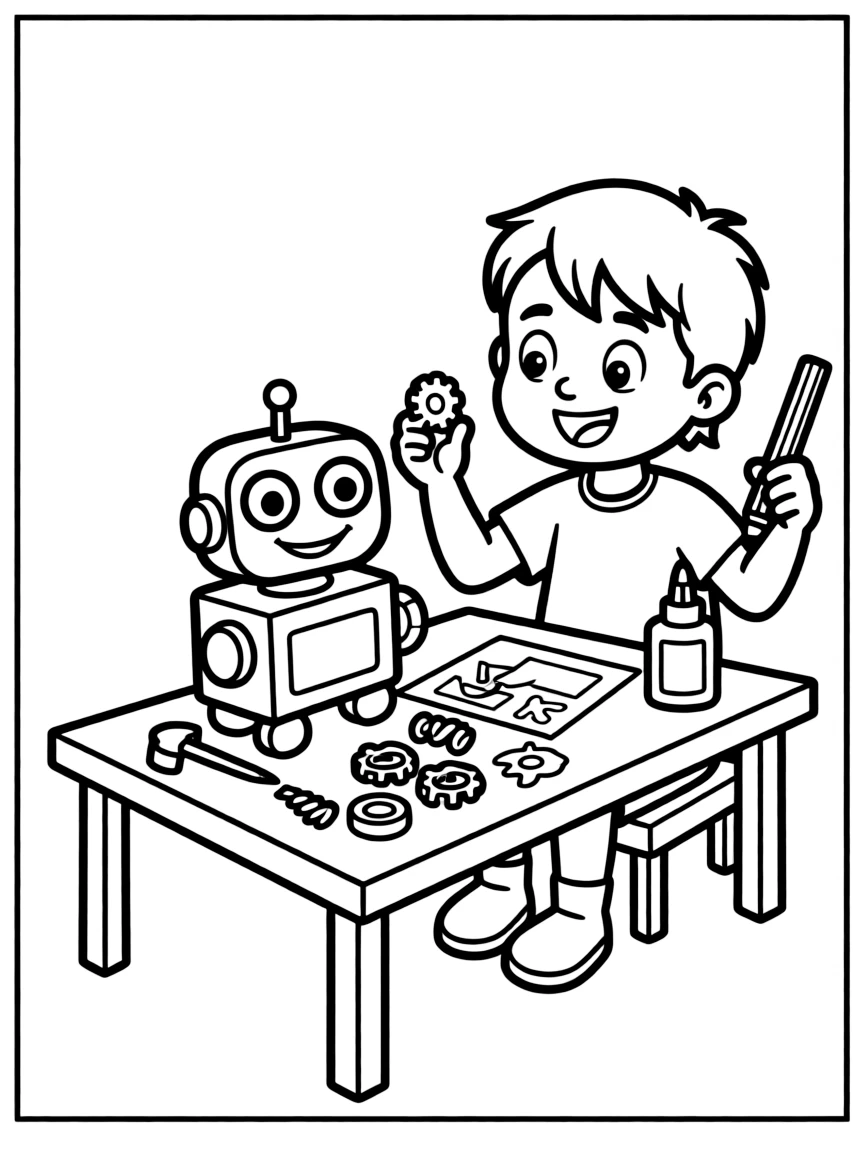 A child inventing a new toy.