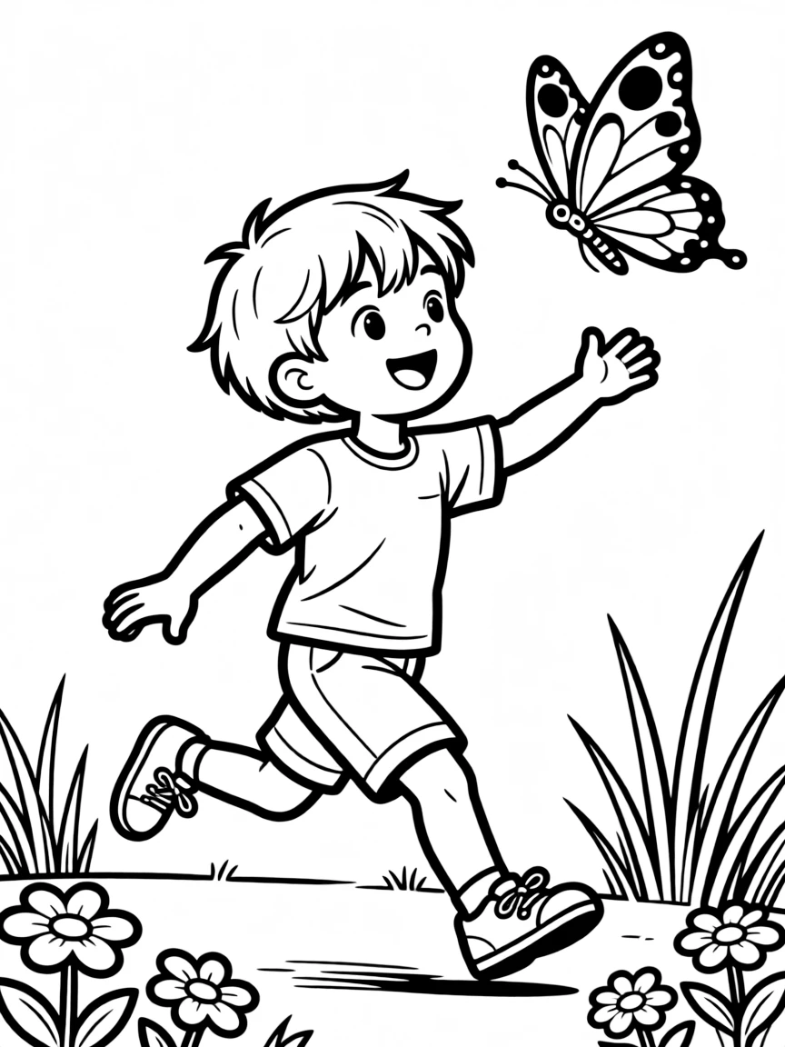 A child chasing a butterfly.