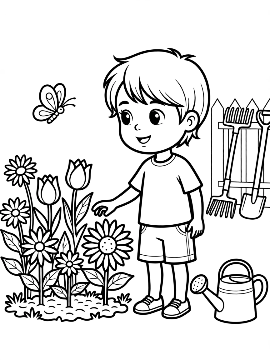 A child exploring a garden.