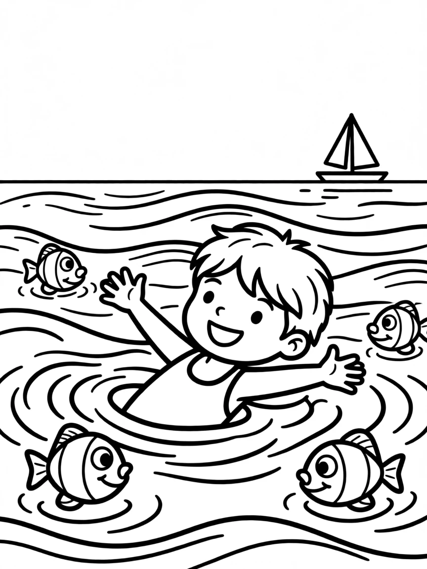 A child swimming in the ocean.